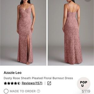 Azazie Dusty Rose Leo Pleated Floral Burnout Maxi Dress
